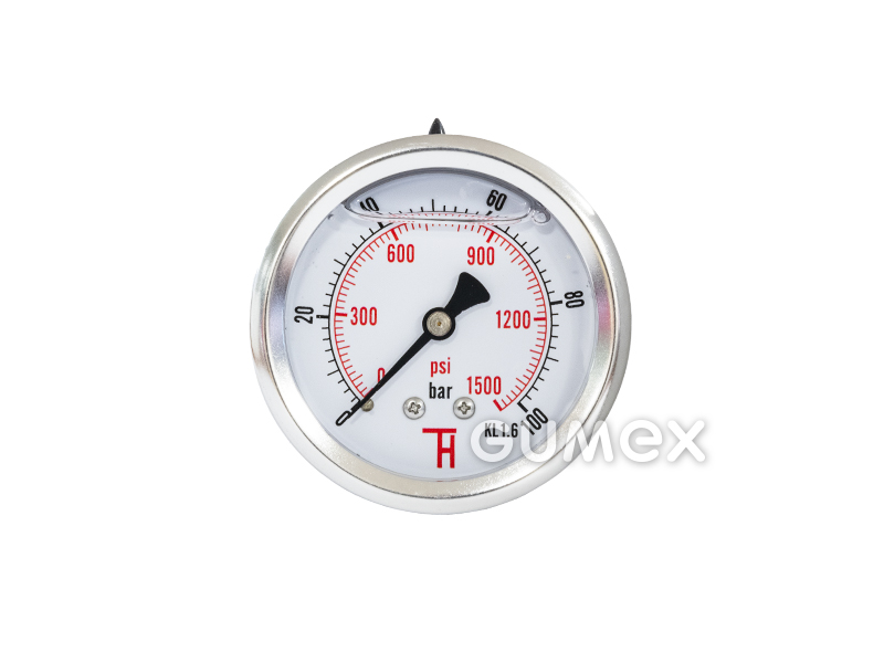 Glyzerin-Manometer mit dem Anschluss hinten, 63mm, Außengewinde G 1/4", 0-100bar, -40°C/+60°C, 